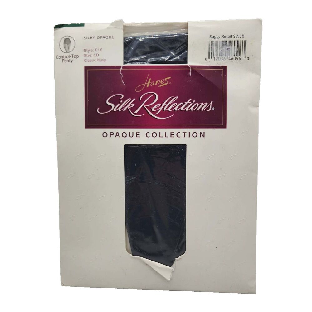 Hanes Silk Reflections Control Top Pantyhose Size CD Navy Blue Style E16 NEW